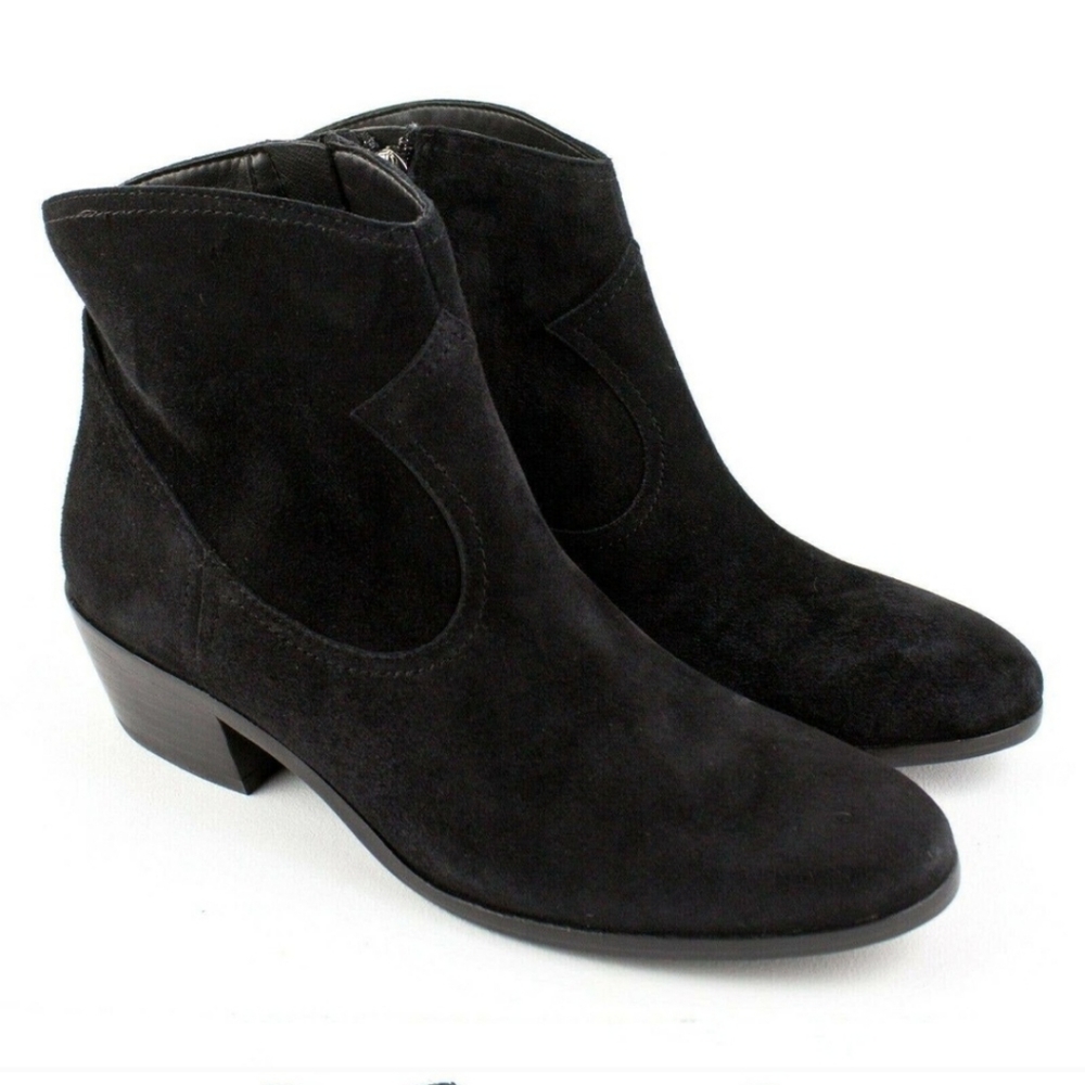 •SAM EDELMAN• Black Suede Peggy Ankle Boots Booties Fall Cowgirl